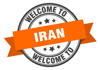 Iran stamp. welcome to Iran orange sign