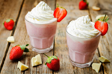 Strawberry hot white chocolate with whipped cream and strawberries