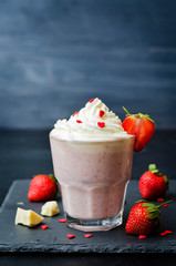 Strawberry hot white chocolate with whipped cream and strawberries