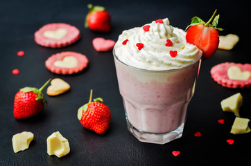 Strawberry hot white chocolate with whipped cream and strawberries