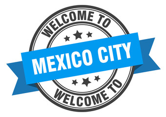 Mexico City stamp. welcome to Mexico City blue sign