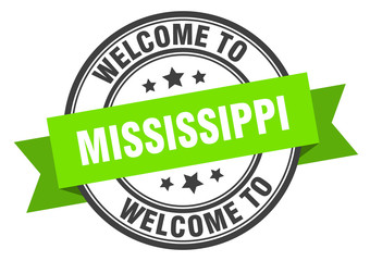Mississippi stamp. welcome to Mississippi green sign