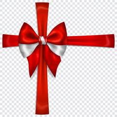 Beautiful bow in colors of Austria flag with crosswise ribbons with shadow on transparent background. Transparency only in vector format