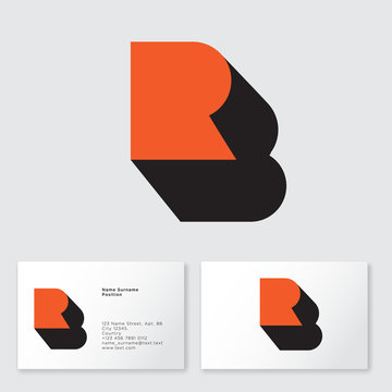 R, B logo concept. R letter with shadow like letter B on a white  background. Network, web, UI icon. B is a shadow of R letter. Business card.