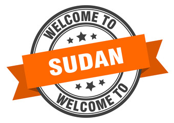 Sudan stamp. welcome to Sudan orange sign