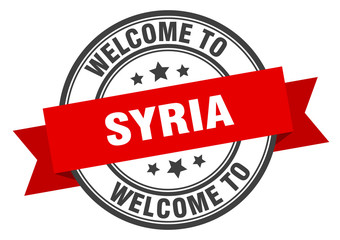 Syria stamp. welcome to Syria red sign