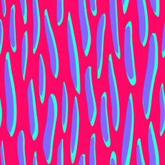 Seamless abstract crazy raster pattern with bright violet abstract shapes on red background, eye-catching
