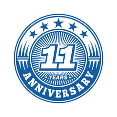 11 years logo. Eleven years anniversary celebration logo design. Vector and illustration.