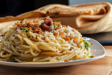 Italian Spaghetti Pasta Mollicata - obrazy, fototapety, plakaty