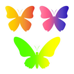 Vector illustration. Set of colorful gradient images of butterflies.