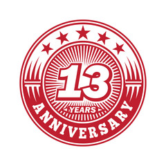 13 years logo. Thirteen years anniversary celebration logo design. Vector and illustration.