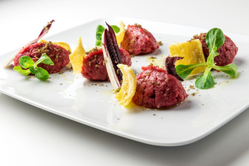 Chopped beef with a knife with summer truffle