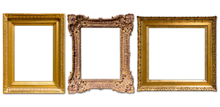 isolated golden antique picture frame