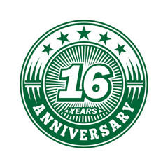 16 years logo. Sixteen years anniversary celebration logo design. Vector and illustration.