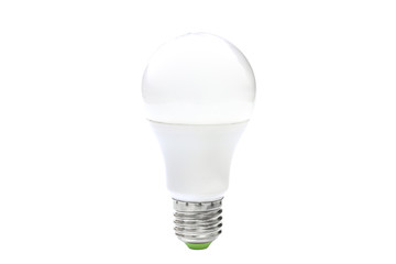 Bright LED bulb on white background, isolated.