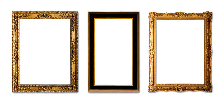 isolated golden antique picture frame