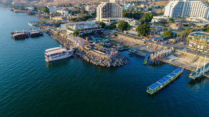 Fototapeta na wymiar Tiberias city. Aerial view of Sea of Galilee, Israel