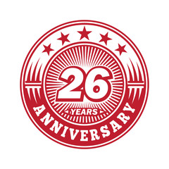 26 years logo. Twenty-six years anniversary celebration logo design. Vector and illustration.