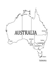 illustration on the theme of geography and cartography with a map of Australia.