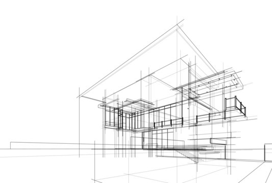 house building sketch architecture 3d illustration