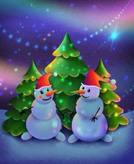 snowman winter christmas card tree poster illustration valentine love couple 