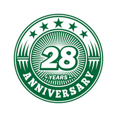 28 years logo. Twenty-eight years anniversary celebration logo design. Vector and illustration.