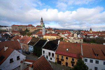 Fototapeta na wymiar Aerial/Panorama view of historical centre of Cesky Krumlov 