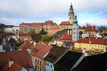 Fototapeta premium Aerial/Panorama view of historical centre of Cesky Krumlov 