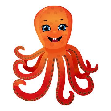 Cute cartoon octopus isolated on a white background. Flat style.