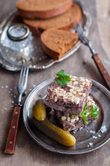 Meat in Aspic with Pine Nuts, Beef or Venison Cold Appetizer