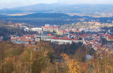 Aerial/Panorama view of historical centre of Cesky Krumlov                              