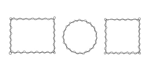 Photo frames vintage, Doodle style. Frame set. Square, round and rectangular frames decorated