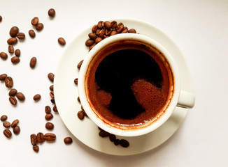 Fragrant espresso for breakfast. Roasted coffee bean.