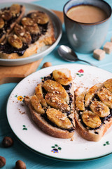 toast with chocolate paste and banana