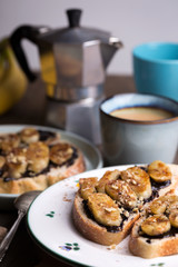 toast with chocolate paste and banana
