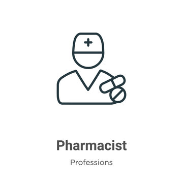 Pharmacist Outline Vector Icon. Thin Line Black Pharmacist Icon, Flat Vector Simple Element Illustration From Editable Professions Concept Isolated On White Background