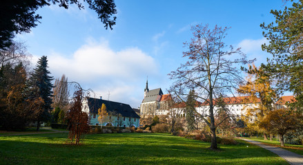 View of St. Vitus church in Cesky Krumlov                              