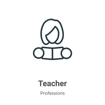 Teacher outline vector icon. Thin line black teacher icon, flat vector simple element illustration from editable professions concept isolated on white background