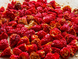 Hot and dry NuMex Red Chili Pepper at flat surface