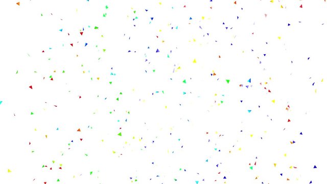 Holiday festive background. Falling triangular confetti. Christmas and happy new year decoration for festive mood. Camera flies around the scene and stops. Seamless looping. Alpha channel present