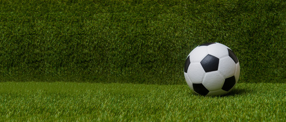 Black and white soccer ball on green soccer pitch. © Augustas Cetkauskas