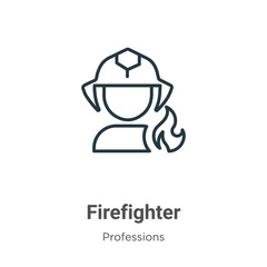 Firefighter outline vector icon. Thin line black firefighter icon, flat vector simple element illustration from editable professions concept isolated on white background