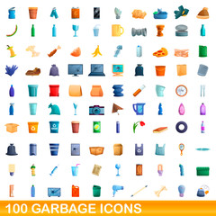 100 garbage icons set. Cartoon illustration of 100 garbage icons vector set isolated on white background
