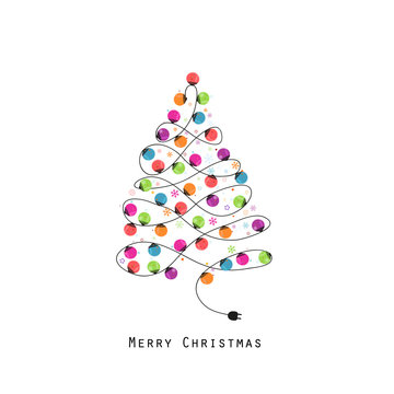 Colorful Christmas tree made of light bulb. Happy new year greeting card vector