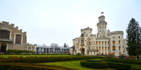 Fototapeta premium HLUBOKA NAD VLTAVOU,CZECH REPUBLIC - November 24,2019 - Romantic white chateau Hluboka nad Vltavou