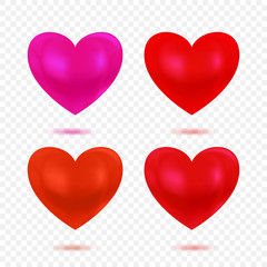 Beautiful red heart collection isolated on white background.