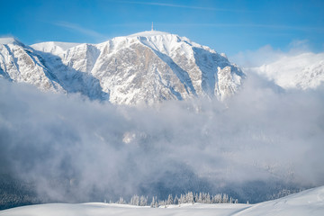 Fototapeta na wymiar View of Bucegi Mountains from Baiului Mountain.