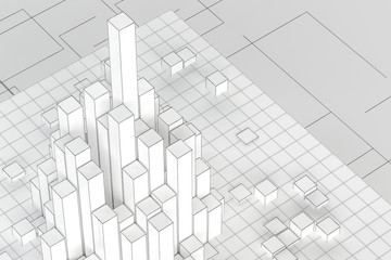 Cubes and lines with white background, 3d rendering.