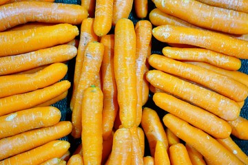 Fresh orange carrots for sale at a farmers market