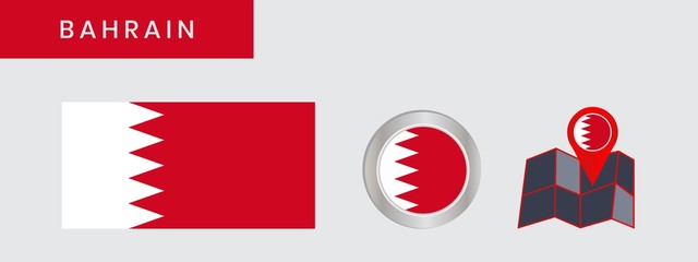 Obraz premium The Bahrain flag is horizontally isolated in official colors, map pins, like the original
